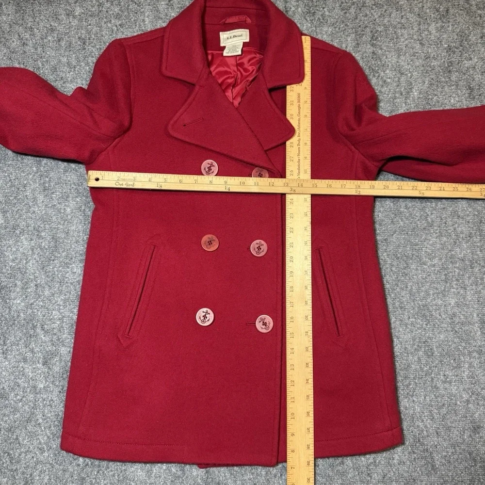 L.L. Bean Lambswool Pea Coat Jacket Women Sz 6 Double Breasted Anchor Thinsulate